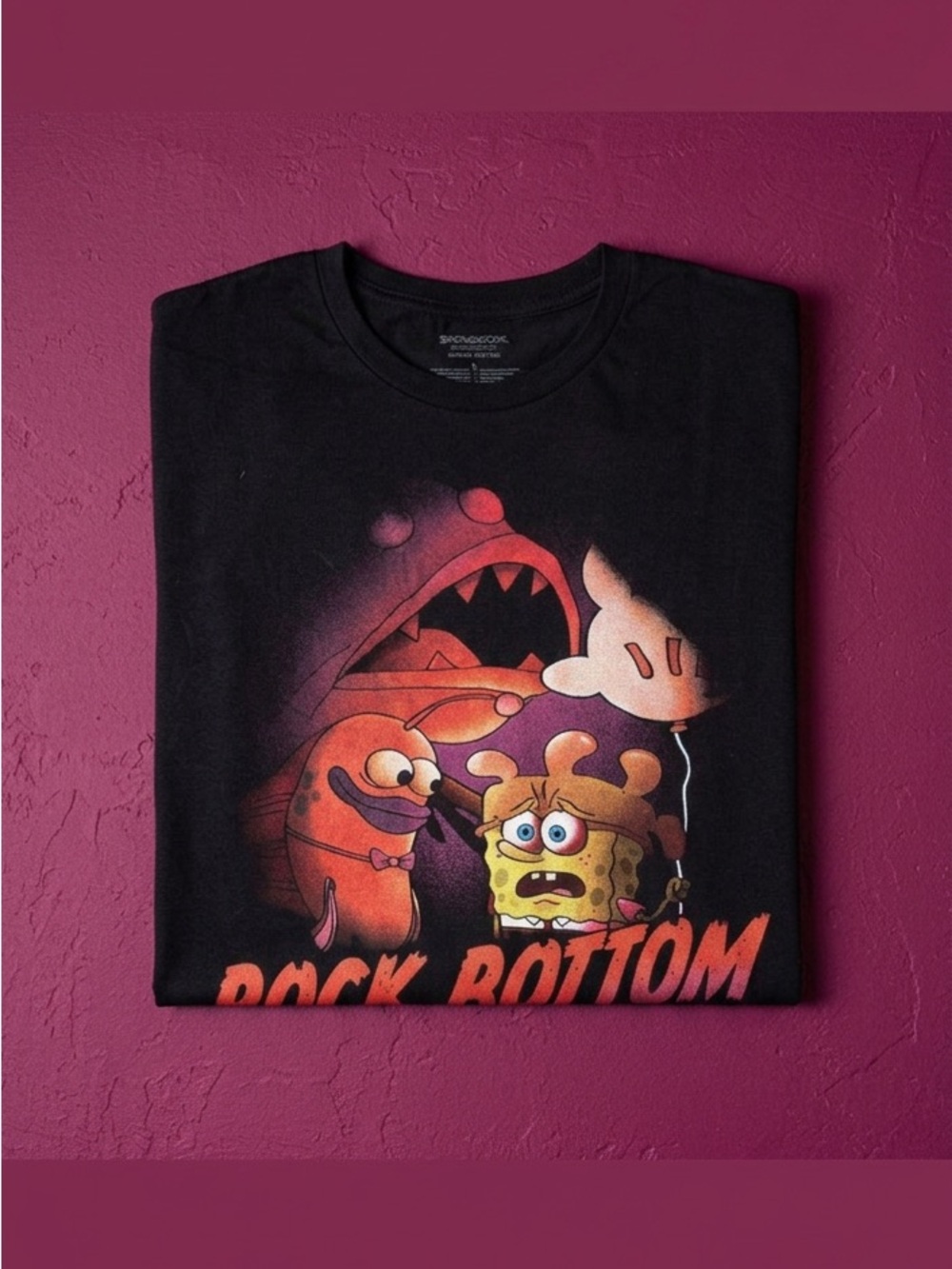 Nwt Nickelodeon Black Rock Bottom SpongeBob Graphic Tee Accent